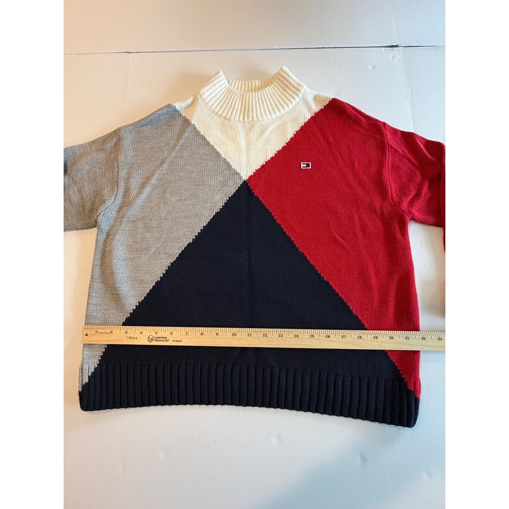 Tommy Hilfiger Womens Colorblock Mock Neck Sweater Red Navy Grey White Large - Picture 4 of 6